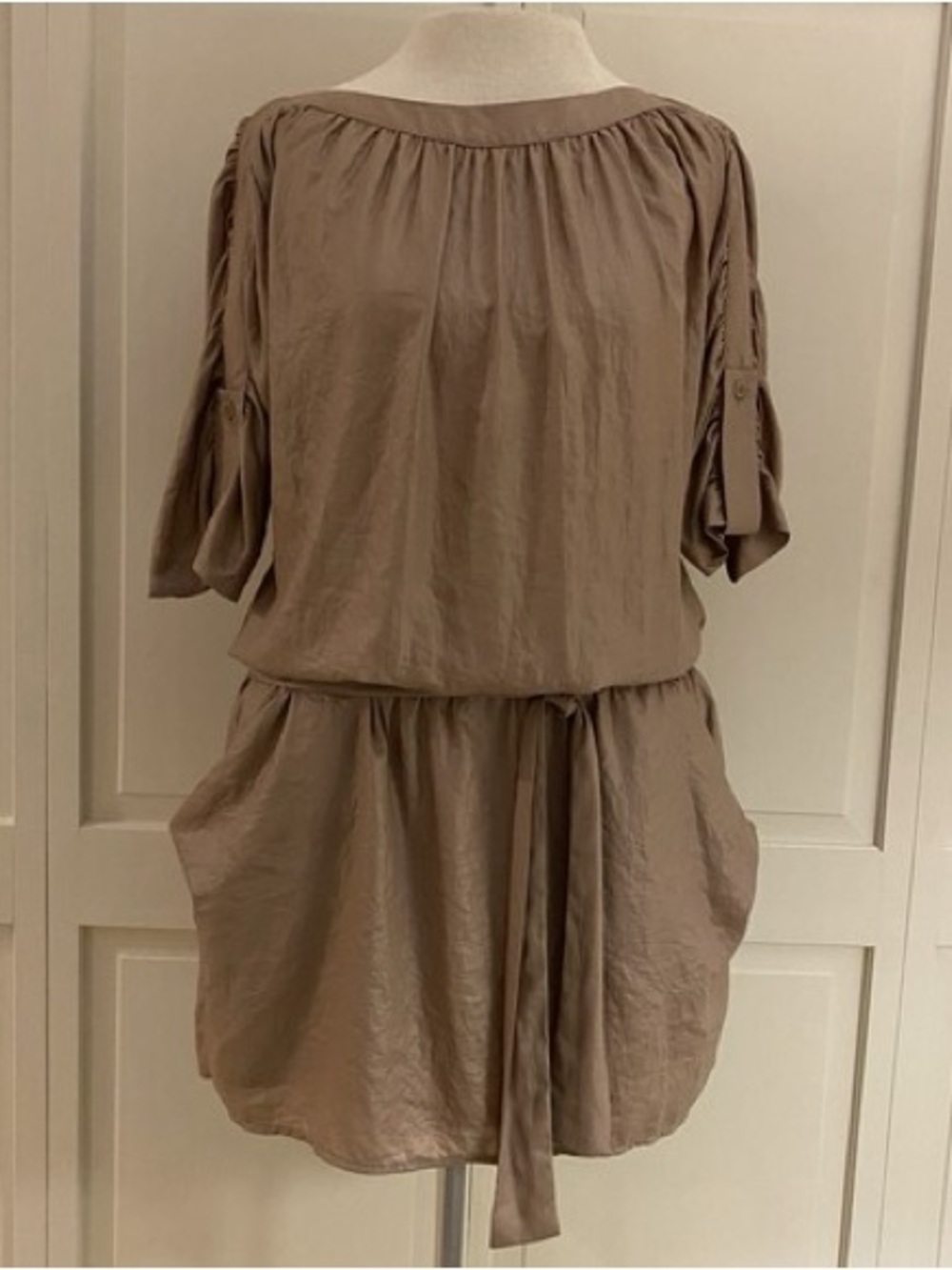 BCBGMaxAzria Margie Khaki Ruched Dress size S
